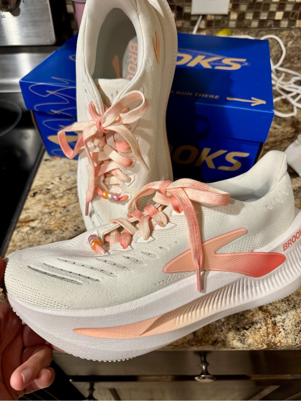 Brooks Women’s White and Peach Athletic Running Shoes